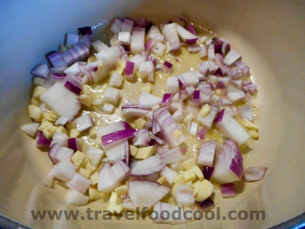 Add onions and garlic, saute for 5 minutes